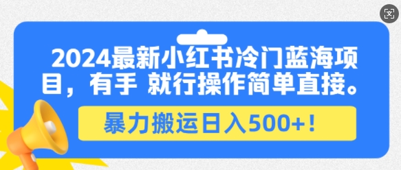 2024最新小红书冷门蓝海项目，有手就行操作简单直接，暴力搬运日入500+-轻资本网