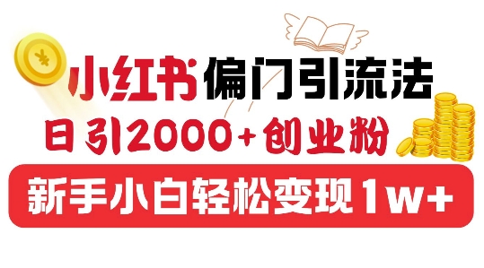 小红书偏门引流法，日引200+创业粉，新手小白轻松变现-轻资本网
