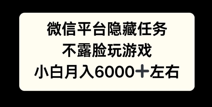 微信平台隐藏任务，不露脸玩游戏，月入6000+-轻资本网