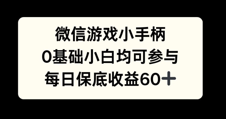 微信游戏小手柄，0基础小白均可参与，每日保底收益60+-轻资本网