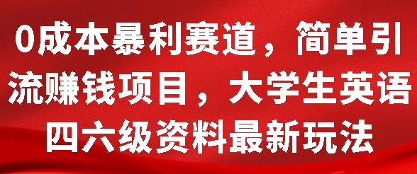 0成本暴利赛道，简单引流项目，大学生英语四六级资料最新玩法-轻资本网