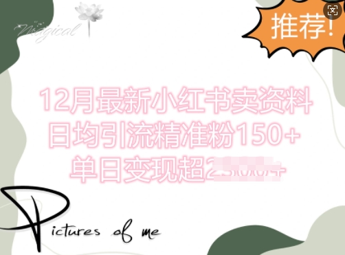 12月最新小红书日均引流精准粉100+，单日变现多张-轻资本网