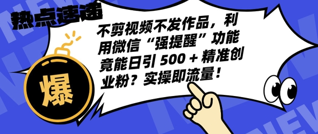 不剪视频不发作品，视频号私信日引 500 + 精准创业粉?实操即流量!-轻资本网