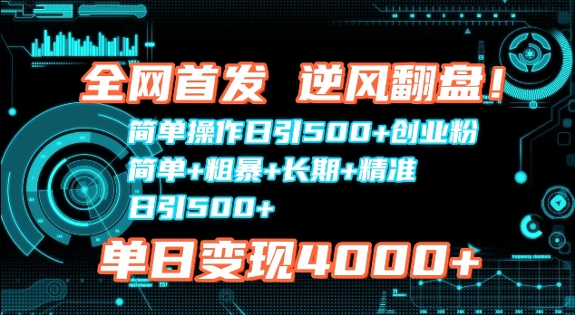 全网首发，简单操作日引500+创业粉，简单+粗暴+长期+精准-轻资本网