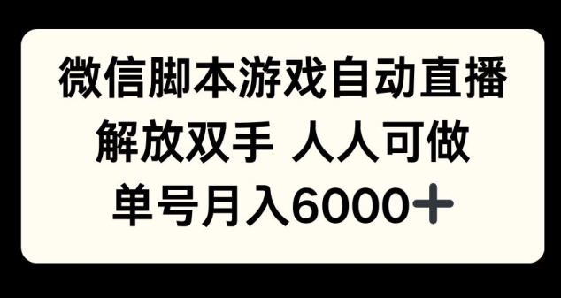微信脚本游戏自动直播，解放双手 人人可做，单号月入6k-轻资本网