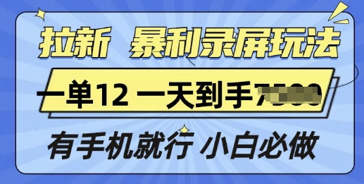 拉新暴利录屏玩法，一单12块，有手机就行，小白必做-轻资本网