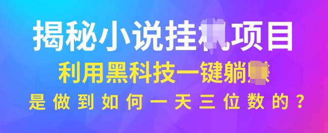 揭秘小说项目，利用黑科技一键躺Z模式，是如何做到一天三位数的-轻资本网