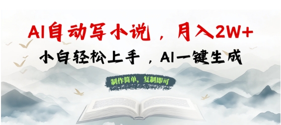 AI自动写小说，制作简单，复制即可，月入过W+，小白轻松上手，AI一键生成-轻资本网