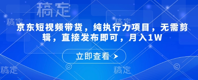 京东短视频带货，纯执行力项目，无需剪辑，直接发布即可，月入1W-轻资本网