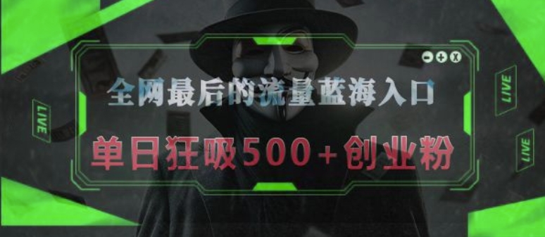 全网最后的流量蓝海入口，半小时引流50+创业粉，单日狂吸500+创业粉-轻资本网