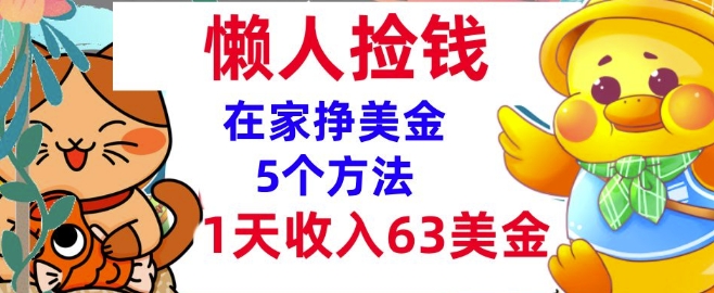 在家挣美金的5个方法，1天收入63美刀，内部教程，超简单，无脑操作-轻资本网