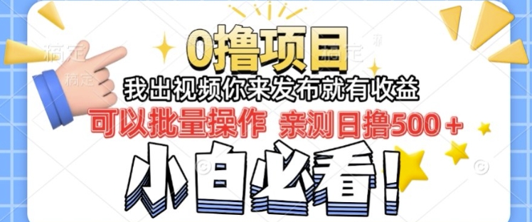 我出视频你直接领取发布就有收益日入几张的0撸项目，速度搞-轻资本网