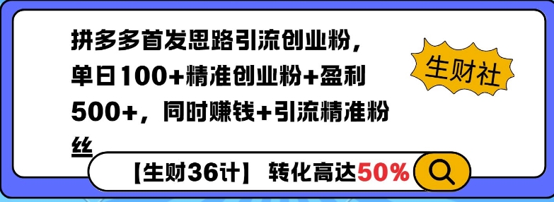 拼多多无敌思路引流创业粉，无脑矩阵开店，同时挣钱+引流精准粉丝-轻资本网