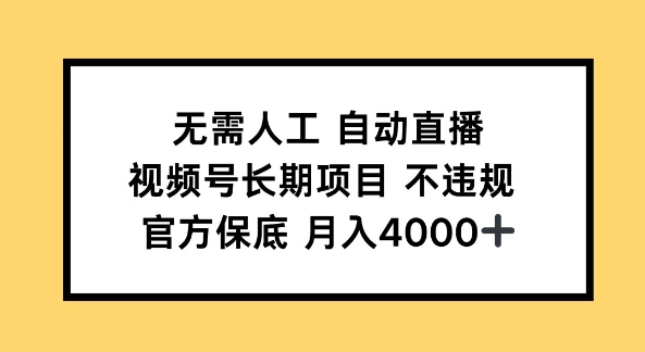 无需人工自动直播，视频号长期项目 不违规，官方保底月入4k左右-轻资本网