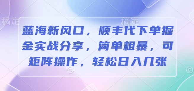 蓝海新风口，顺丰代下单掘金实战分享，简单粗暴，可矩阵操作，轻松日入几张-轻资本网