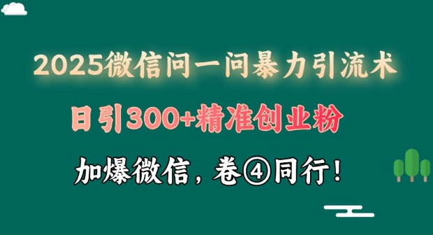 2025最新微信问一问暴力引流术揭秘，日引300+创业粉，单日变现四位数-轻资本网