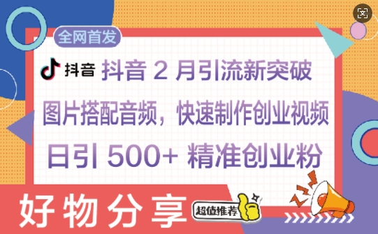 抖音2月引流新突破：图片搭配音频，快速制作创业视频，日引 500+ 精准创业粉-轻资本网