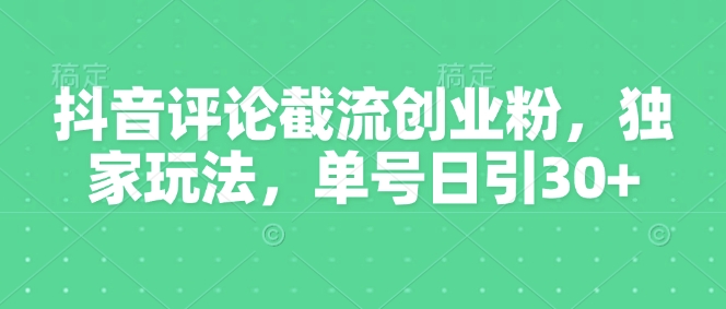 抖音评论截流创业粉，独家玩法，单号日引30+-轻资本网