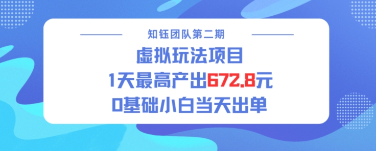 虚拟玩法项目 1天最高产出672.8，0基础小白当天出单-轻资本网