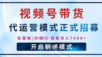 视频号代运营，全程托管计划招募，躺Z模式，单月轻松变现7k-轻资本网