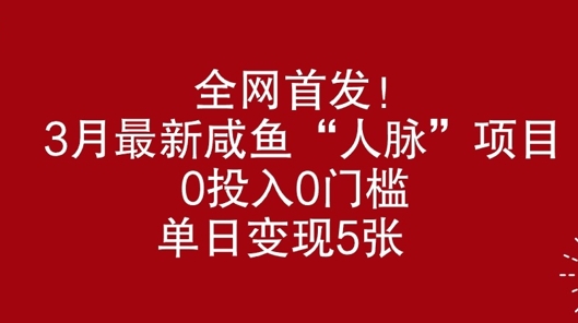全网首发，3月最新咸鱼“人脉”项目，0投入0门槛，单日变现几张-轻资本网