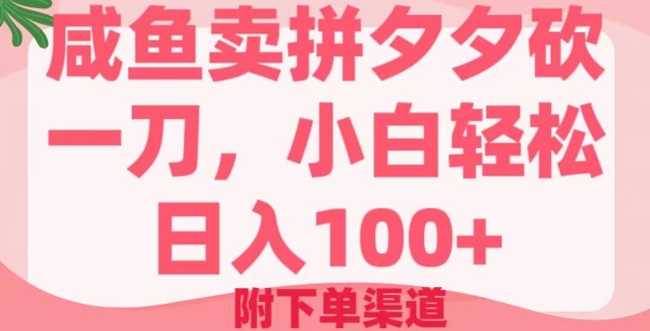 咸鱼卖拼夕夕砍一刀，小白轻松日入100+(附下单渠道)-轻资本网