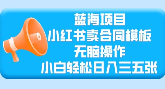 蓝海项目，小红书卖合同模板，无脑操作，小白轻松日入三张-轻资本网