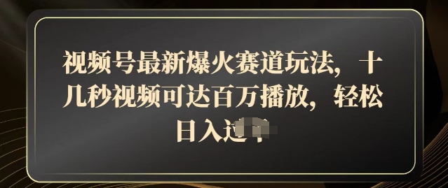 视频号最新爆火赛道玩法，十几秒视频可达百万播放，结合带货轻松，日入几张-轻资本网