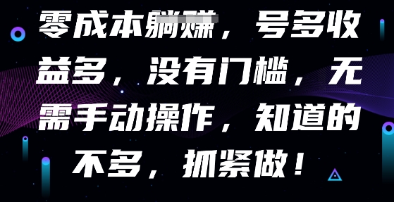 零成本全自动，号多收益多，没有门槛，无需手动-轻资本网