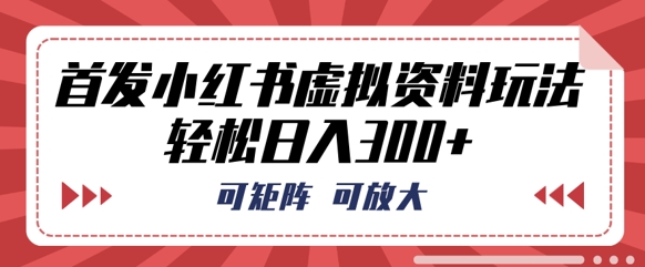 首发小红书虚拟资料玩法，可矩阵，可放大，轻松日入3张-轻资本网