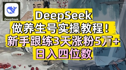 DeepSeek做养生号实操教程，新手跟练3天涨粉5W+，日入三位数-轻资本网