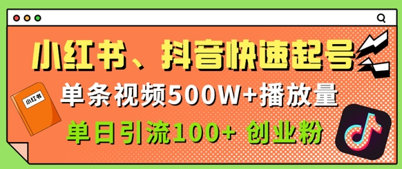 小红书、抖音、快手快速起号，单条视频500w播放量，单日引流100+创业粉-轻资本网