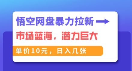 悟空网盘暴力拉新：一单10元，市场空白，日入几张-轻资本网
