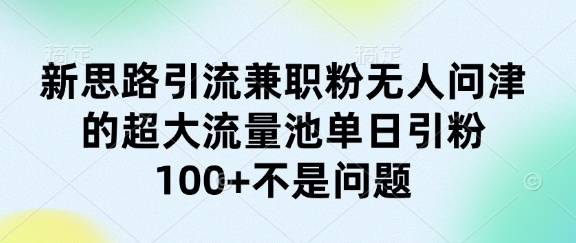 新思路引流兼职粉无人问津的超大流量池单日引粉100+不是问题-轻资本网