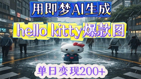 用即梦AI生成Hello Kitty爆款图，单日变现2张-轻资本网