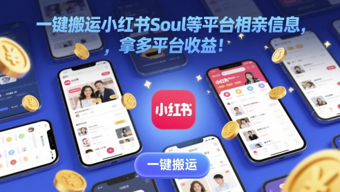 一键搬运小红书Soul等平台相亲信息,拿多平台收益!