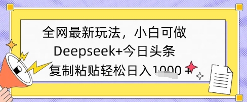 全网最新玩法，Deepseek+今日头条，只需要简单的复制粘贴即可，小白可做，日入多张-轻资本网