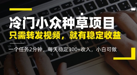 冷门小众种草项目，只需转发视频，每天就有稳定收益，无门槛，每天稳定3张+收入，小白可做-轻资本网