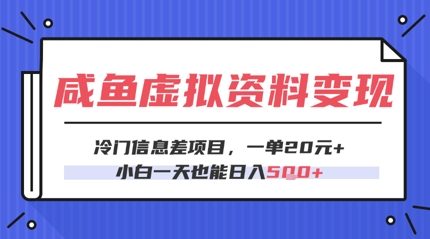 咸鱼虚拟资料变现,冷门信息差项目,一单20.小白一天也能日入5张