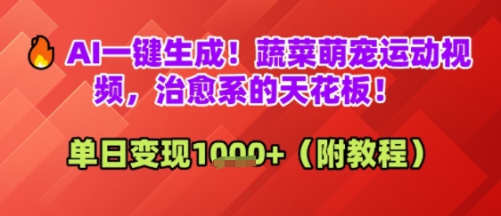 AI一键生成！蔬菜萌宠运动视频，治愈系的天花板！单日变现多张-轻资本网