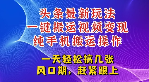 今日头条最新玩法，一键搬运视频也能轻松变现，随随便便就爆百W流量，新风口新玩法-轻资本网