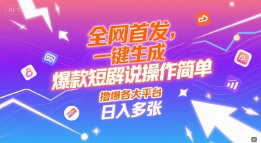 全网首发，一键生成爆款短剧解说操作简单，撸爆各大平台，日入多张-轻资本网