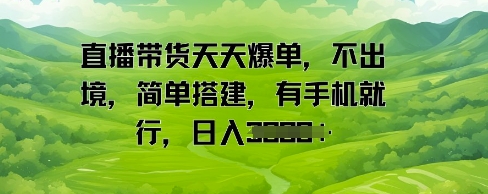 直播带货天天爆单，不出境，简单搭建，有手机就行，日入多张-轻资本网