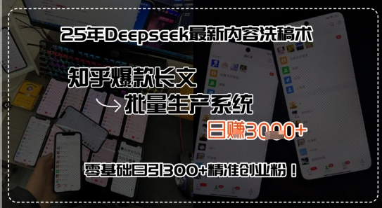 25年Deepseek最新内容洗稿术，知乎爆款长文批量生产系统，零基础日引300+精准创业粉!-轻资本网