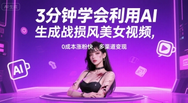 3分钟学会利用AI生成战损风美女视频， 0成本涨粉快，多渠道变现-轻资本网