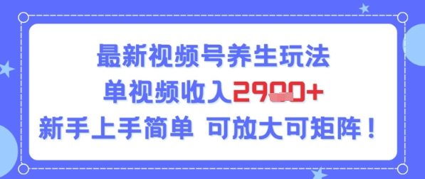 视频号养生玩法,单视频收入2.9k,新手上手简单