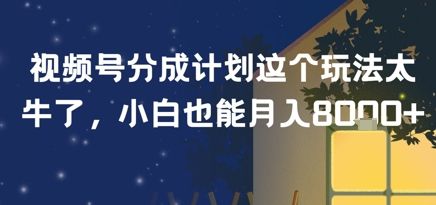 视频号分成计划这个玩法太牛了，小白也能月入8k+-轻资本网