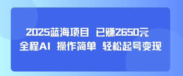 2025蓝海项目 已挣2650米 全程AI 操作简单 轻松起号变现-轻资本网