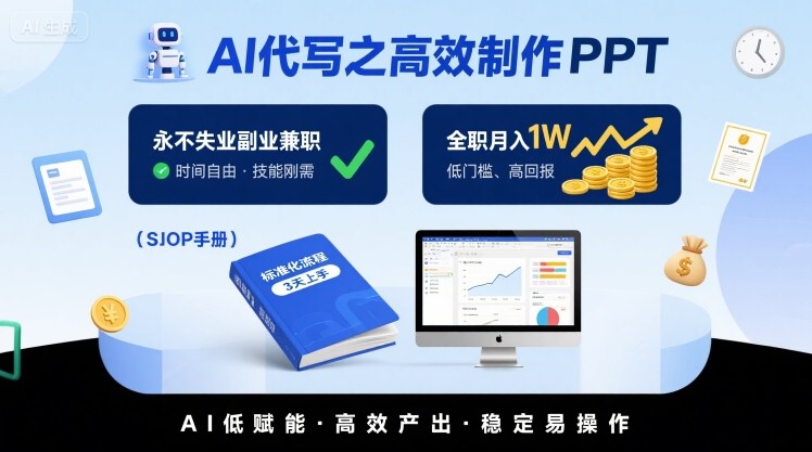 AI代写之高效制作PPT,永不失业副业兼职,全职月入1W【SOP手册】