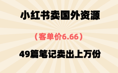 ⼩红书国外资料，客单价6.66，49篇笔记卖出上万份-轻资本网